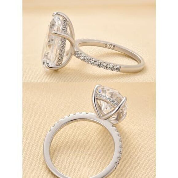 RODIFFY 5.0CT Elongated Pear Shaped Engagement Ring,Hidden Halo Simulated Diamo - Picture 6 of 6